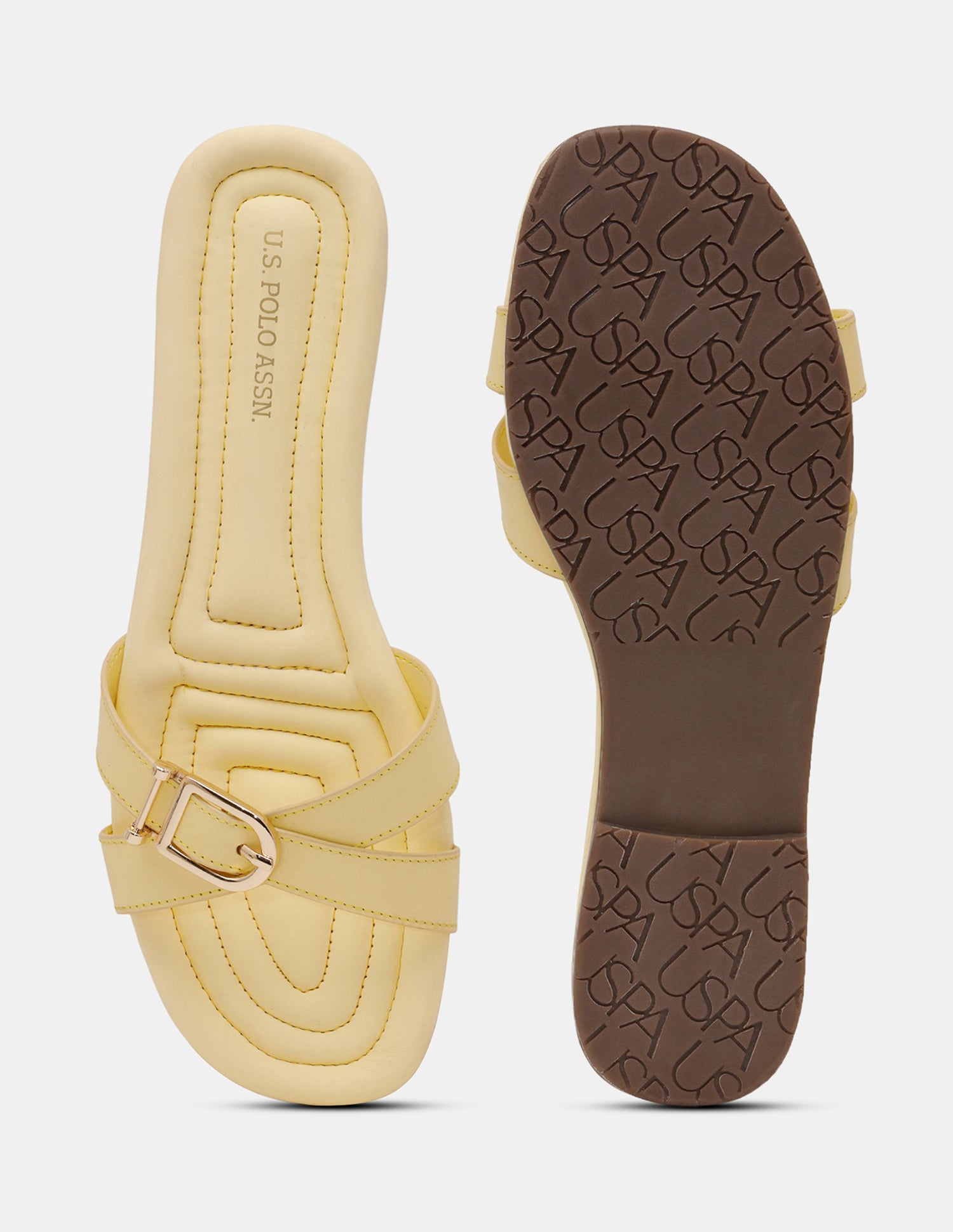 Women Dahye Textured Sole Cross Strap Sandals Light Yellow - U.S. POLO ASSN. | Large