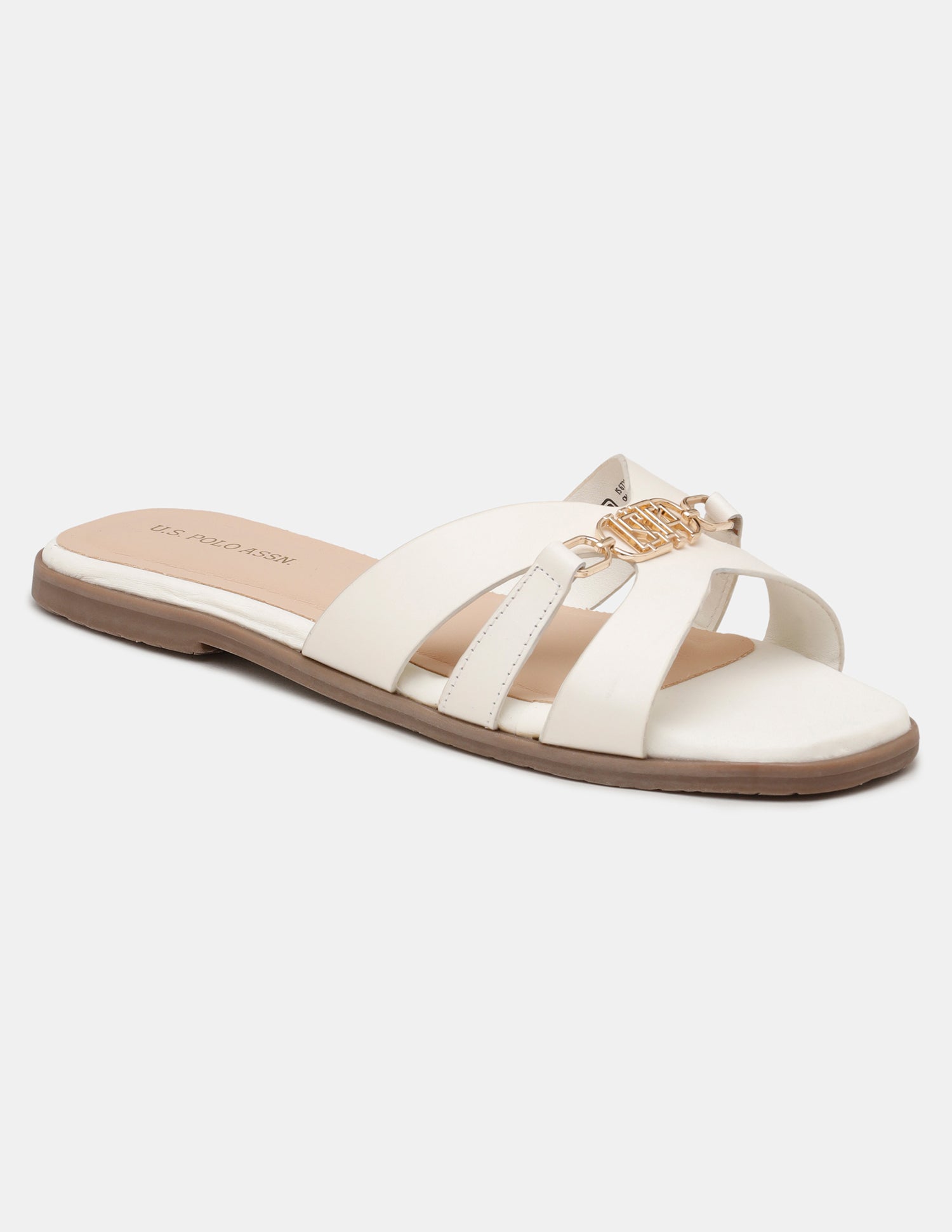 Women Harin Logo Accent Vamp Strap Sandals Off White - U.S. POLO ASSN. | Large
