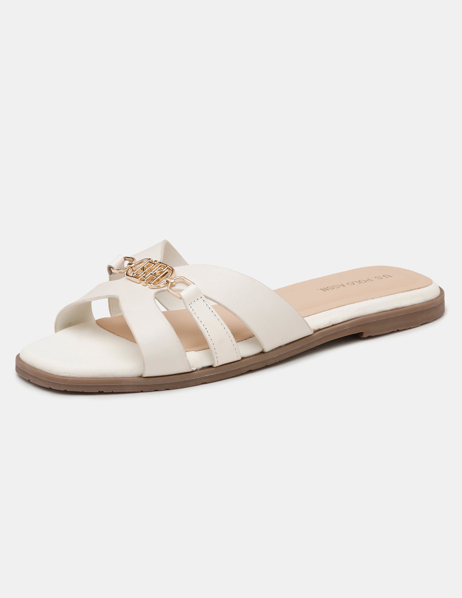 Women Harin Logo Accent Vamp Strap Sandals Off White - U.S. POLO ASSN. | Large