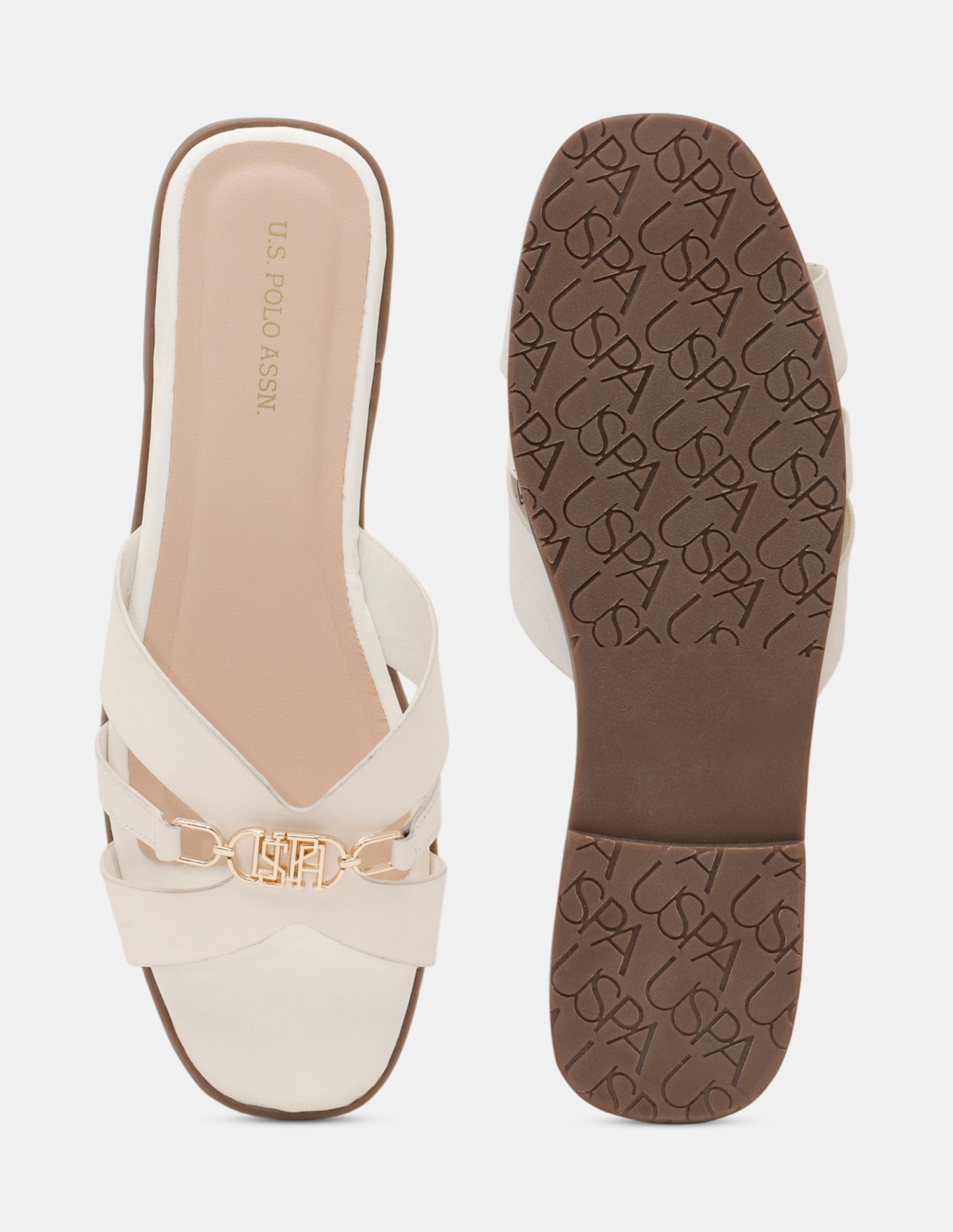Women Harin Logo Accent Vamp Strap Sandals Off White - U.S. POLO ASSN. | Large