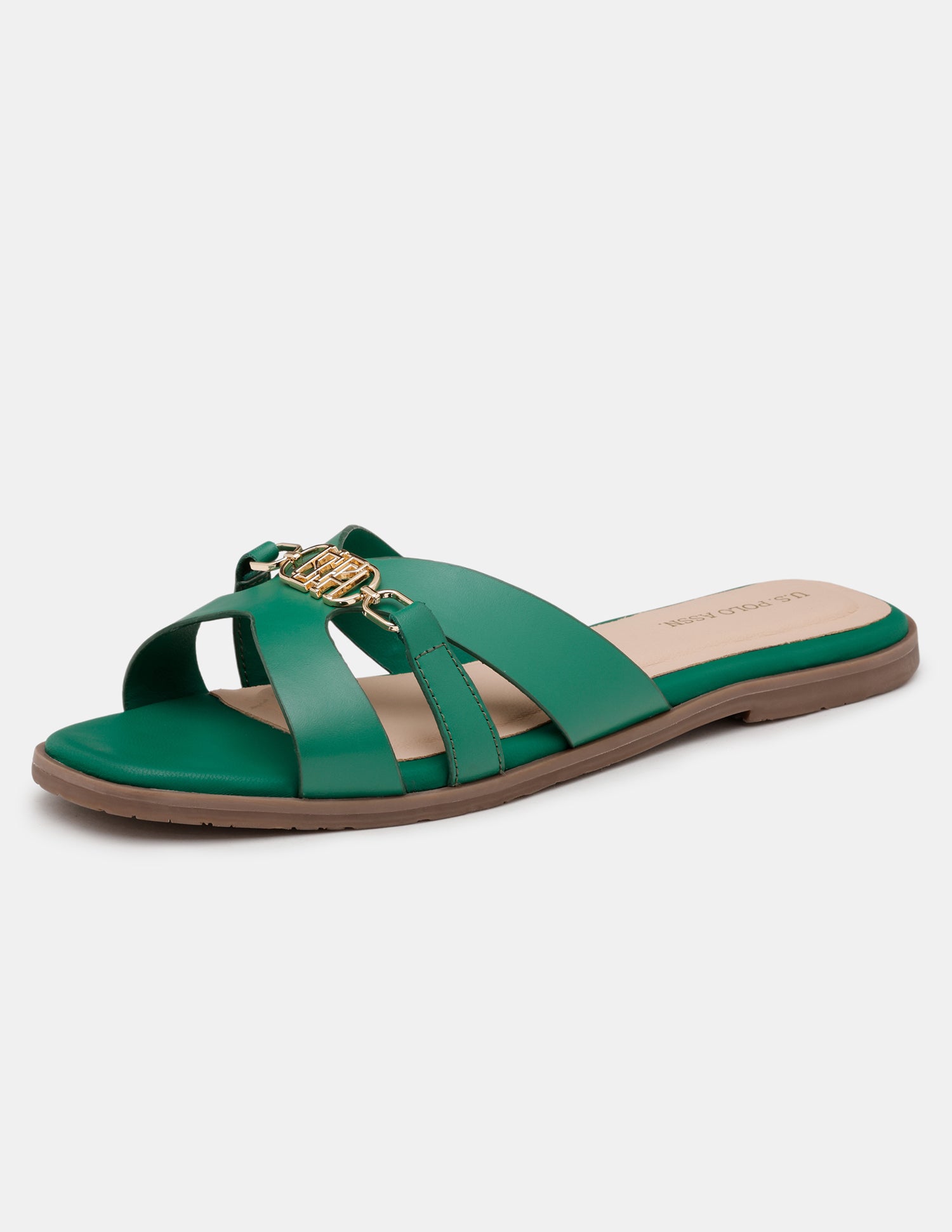 Women Harin Logo Accent Vamp Strap Sandals Dark Green - U.S. POLO ASSN. | Large
