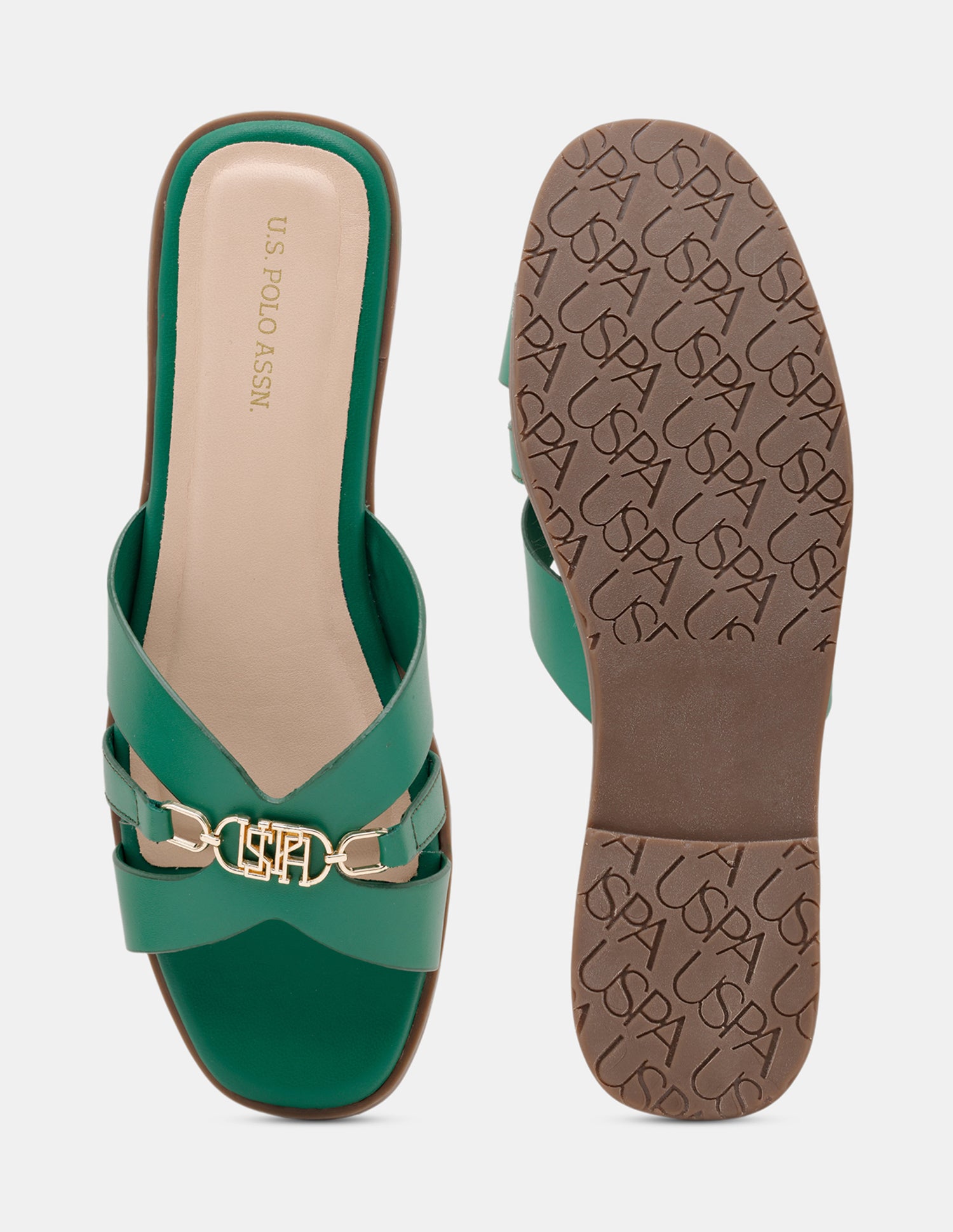 Women Harin Logo Accent Vamp Strap Sandals Dark Green - U.S. POLO ASSN. | Large
