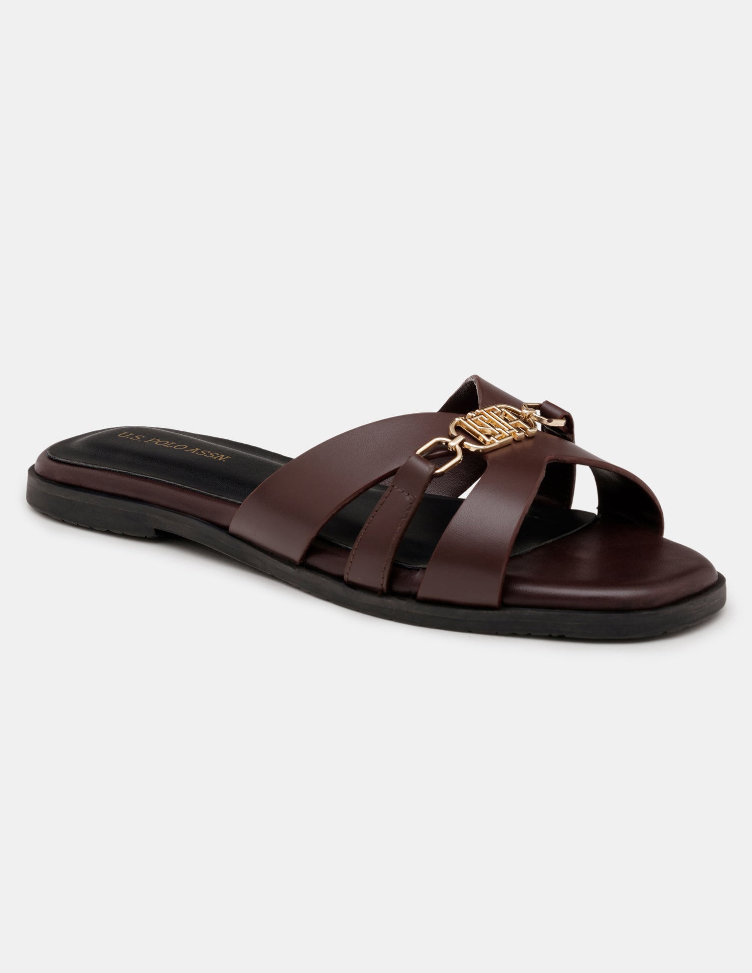 Women Harin Logo Accent Vamp Strap Sandals Dark Brown - U.S. POLO ASSN. | Large