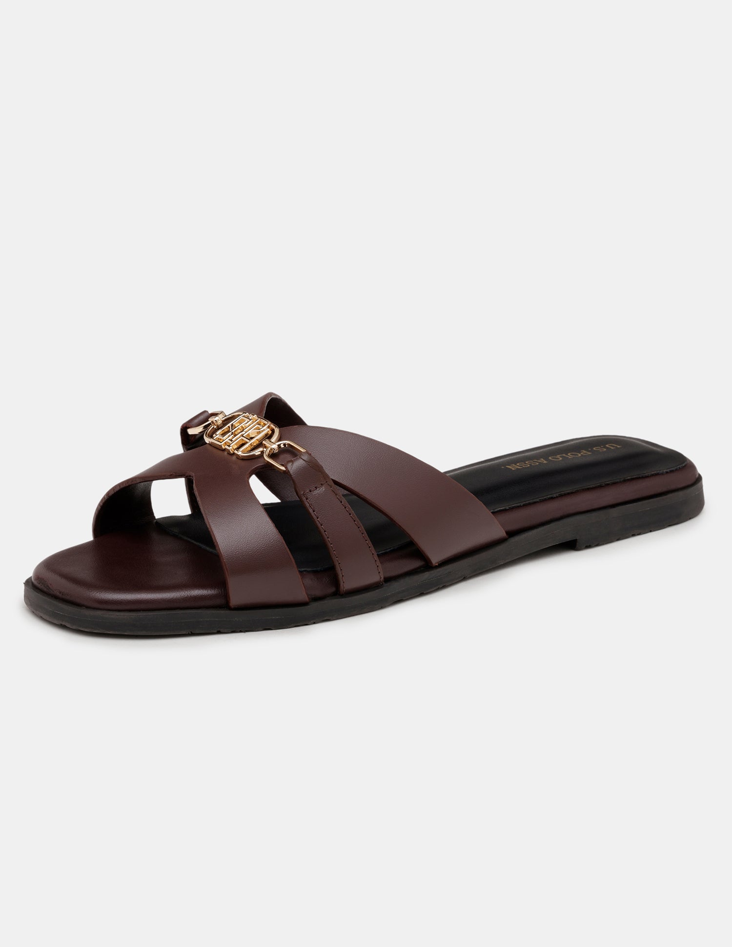 Women Harin Logo Accent Vamp Strap Sandals Dark Brown - U.S. POLO ASSN. | Large