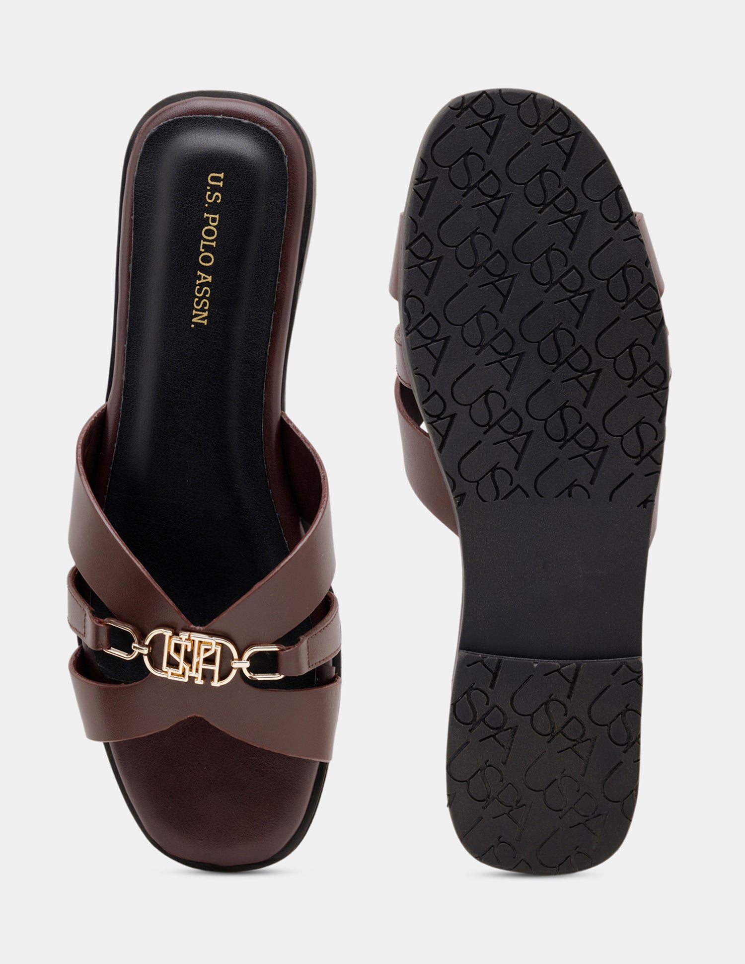 Women Harin Logo Accent Vamp Strap Sandals Dark Brown - U.S. POLO ASSN. | Large