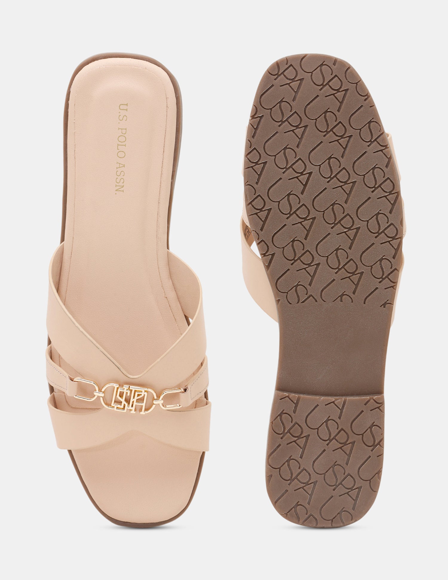 Women Harin Logo Accent Vamp Strap Sandals Nude - U.S. POLO ASSN. | Large