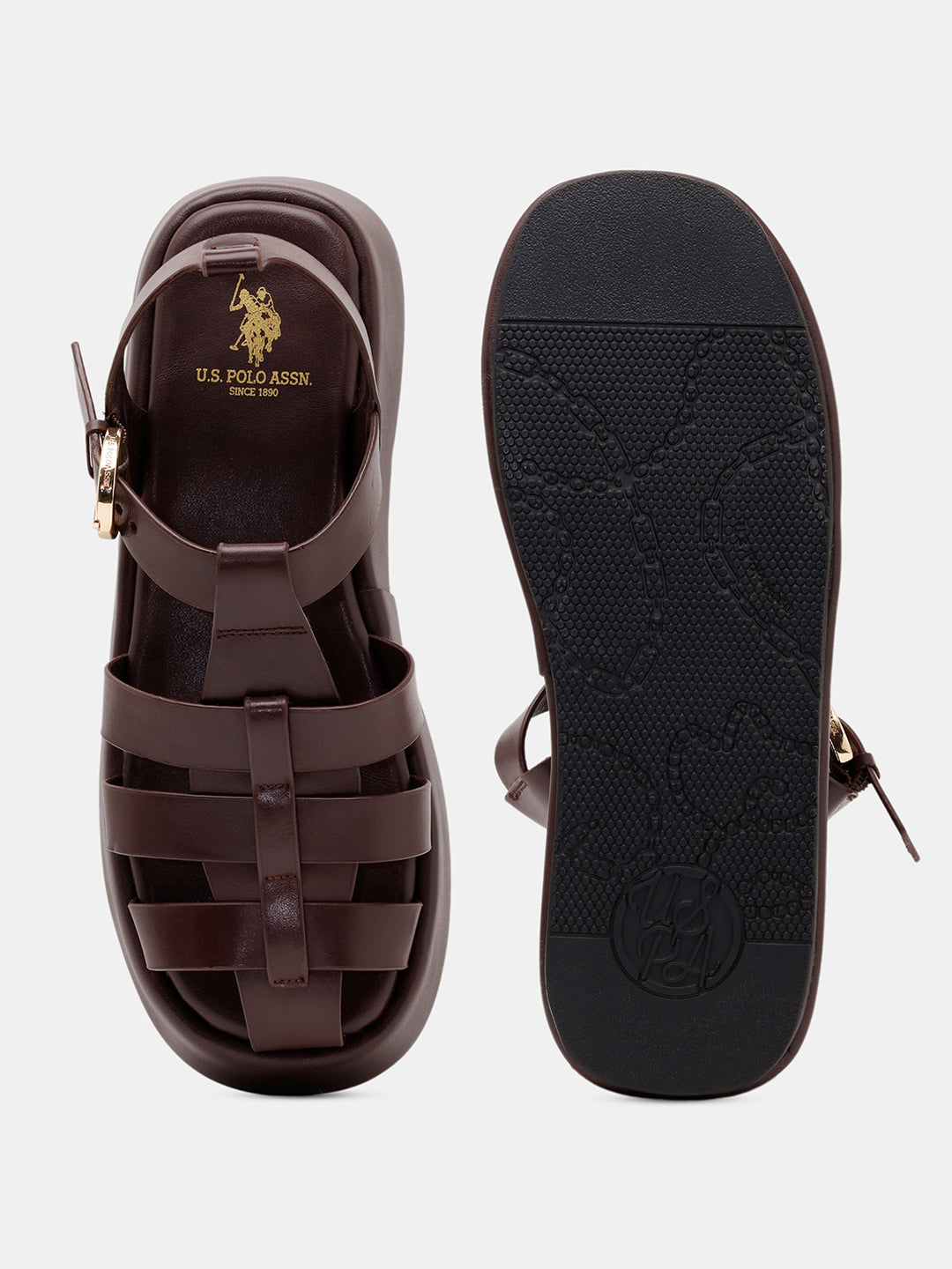 Women Multi Strap Nara Buckle Sandals Dark Brown - U.S. POLO ASSN. | Large