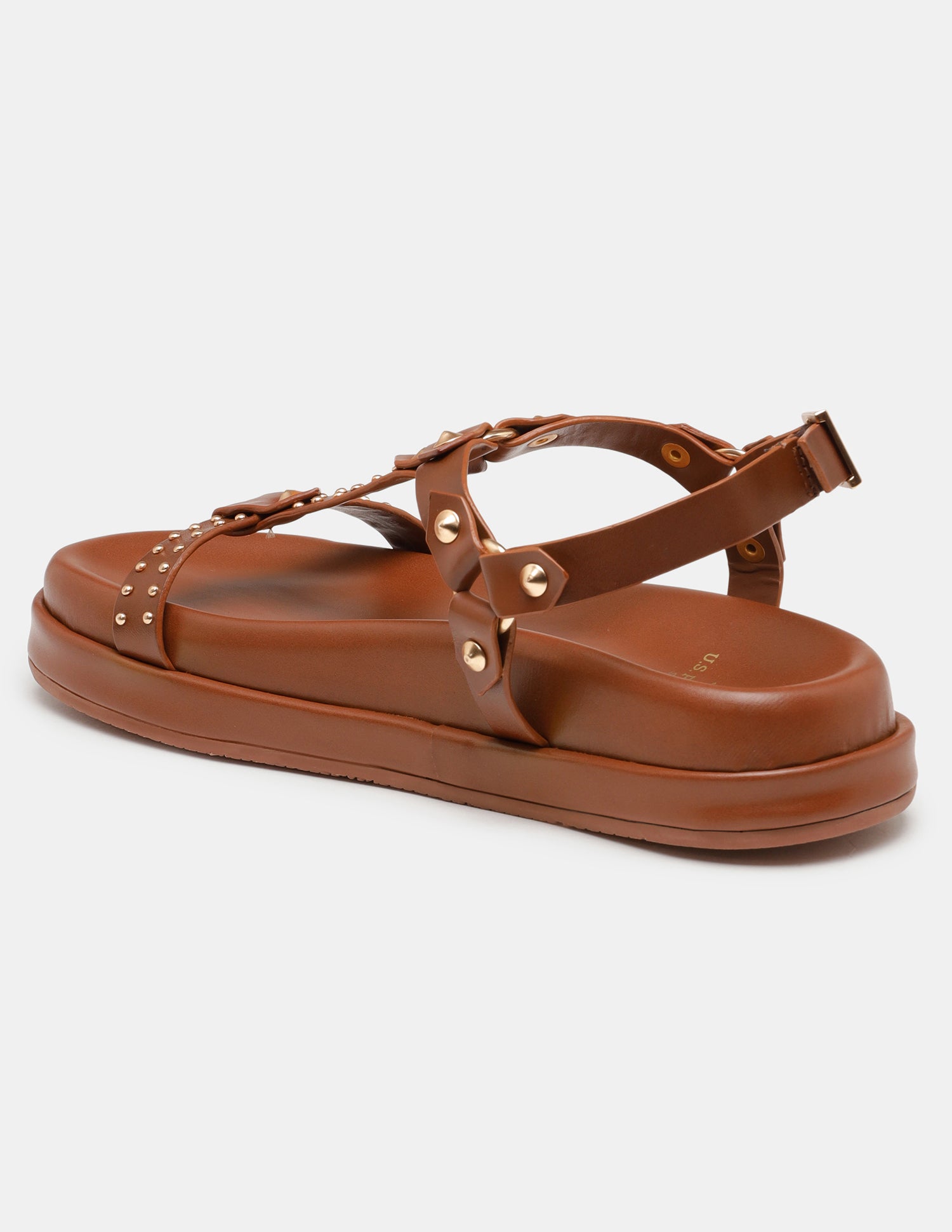 Women Soomin Studded Ankle Strap Sandals Tan - U.S. POLO ASSN. | Large