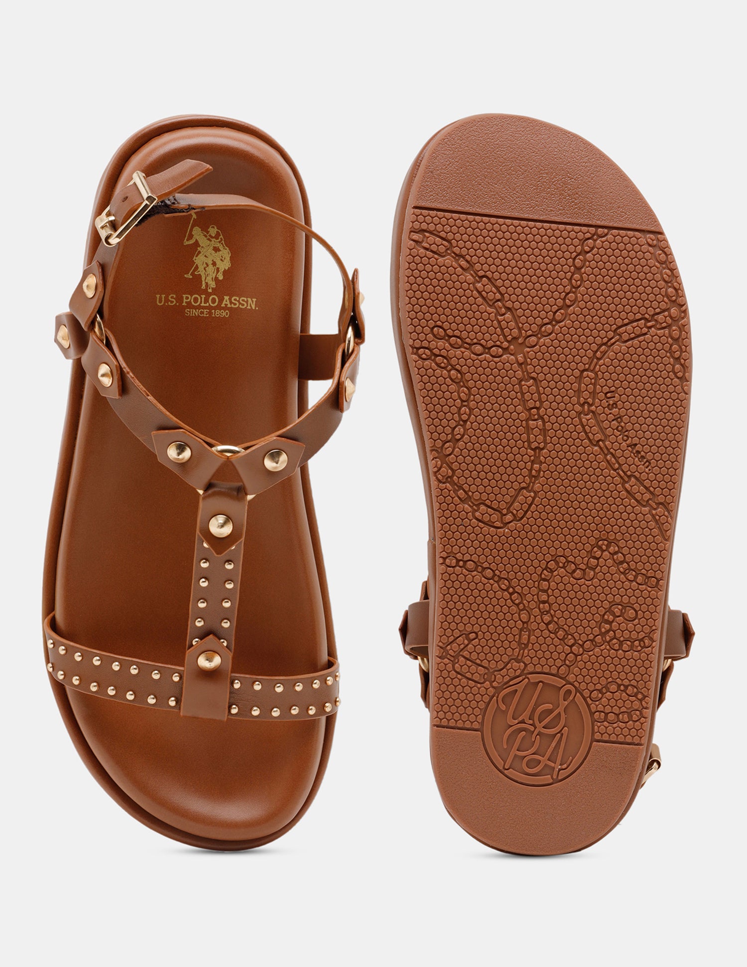 Women Soomin Studded Ankle Strap Sandals Tan - U.S. POLO ASSN. | Large