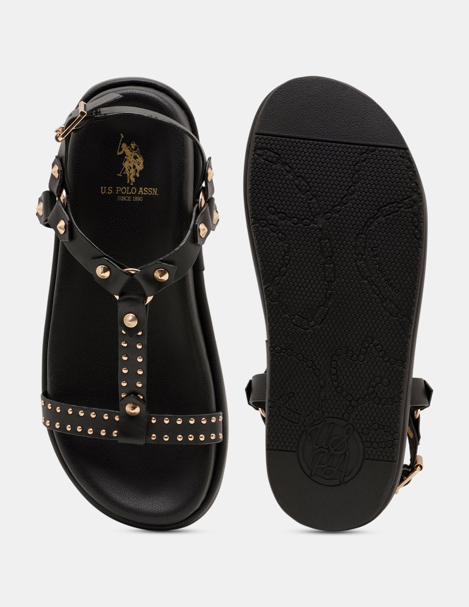 Women Soomin Studded Ankle Strap Sandals Black - U.S. POLO ASSN. | Large