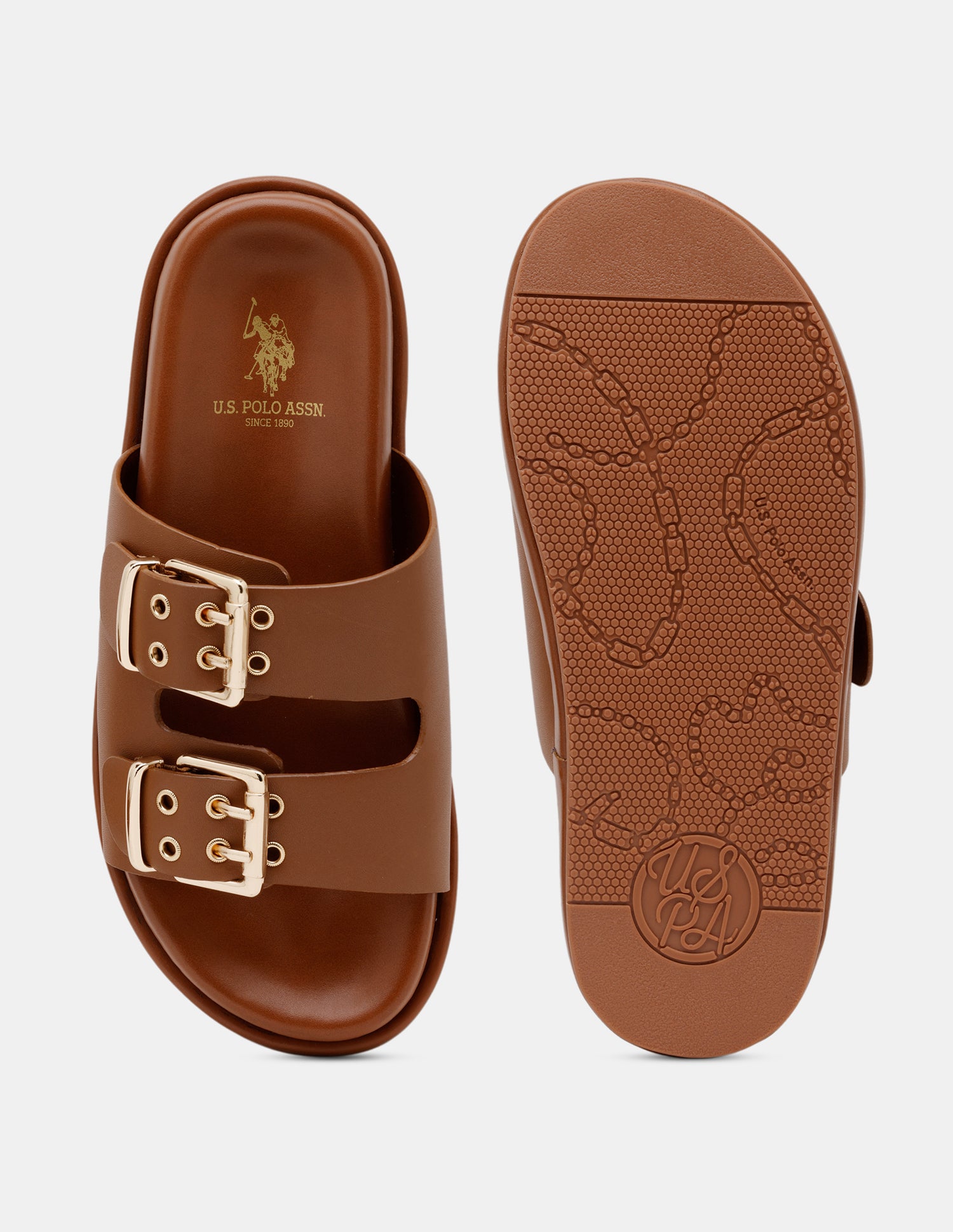 Women Yoomi Open Toe Buckle Sandals Tan - U.S. POLO ASSN. | Large