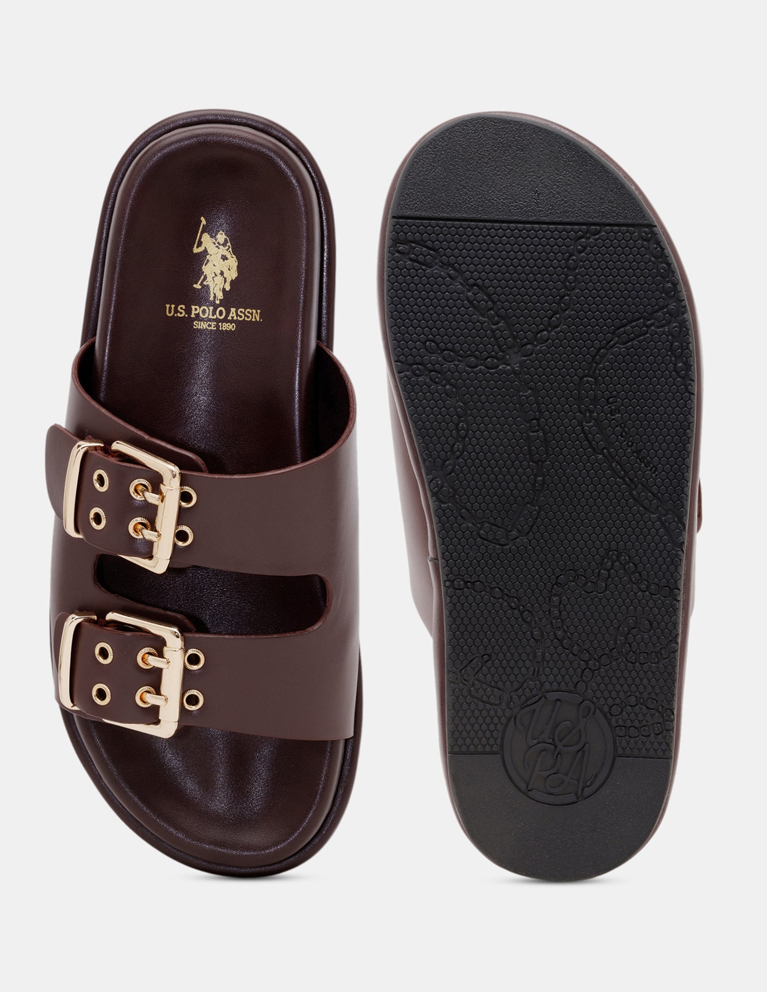 Women Yoomi Open Toe Buckle Sandals Dark Brown - U.S. POLO ASSN. | Large