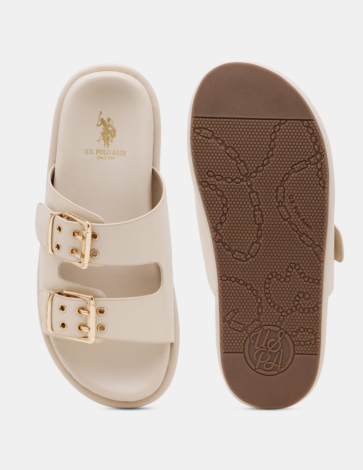 Women Yoomi Open Toe Buckle Sandals Beige - U.S. POLO ASSN. | Large