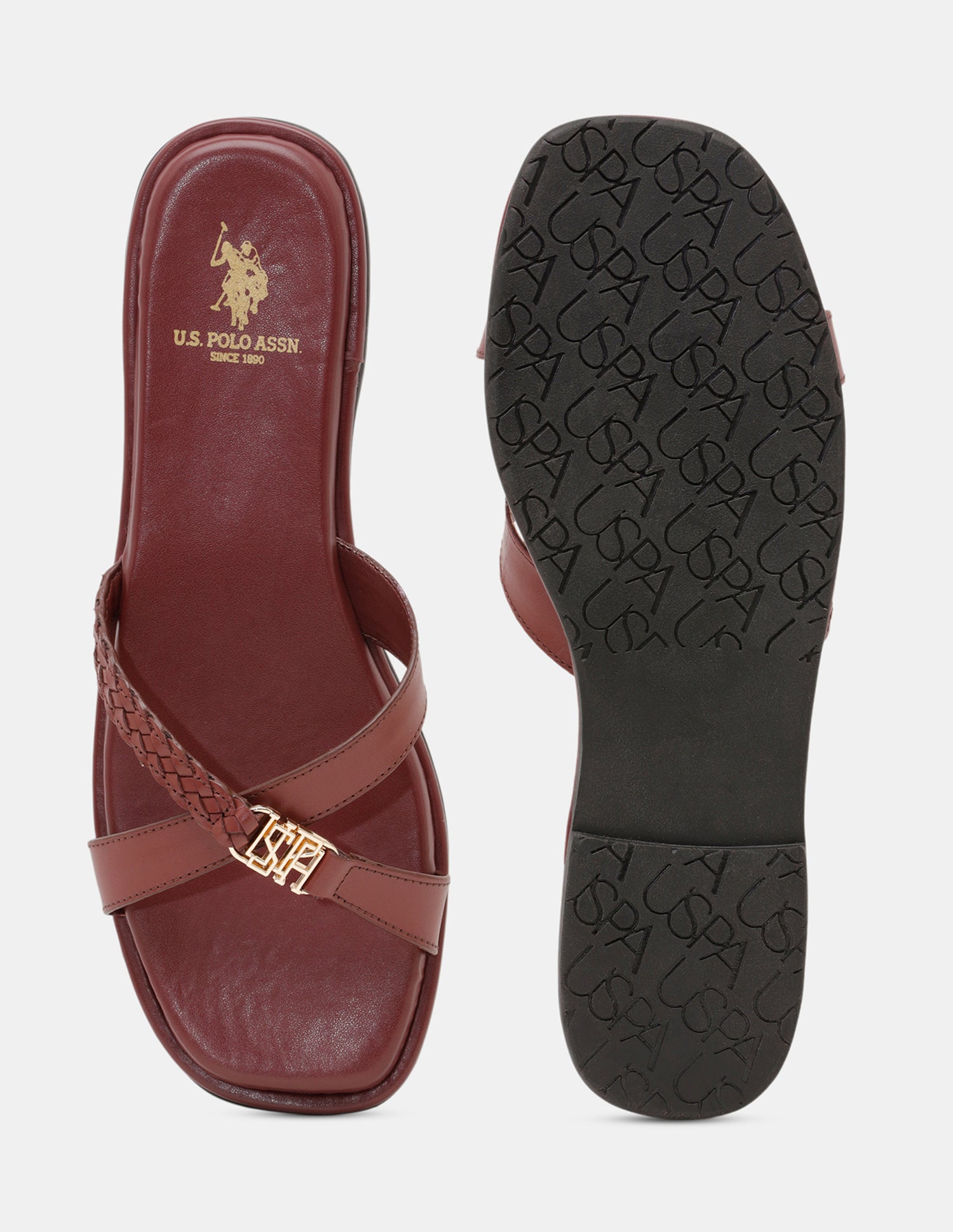Women Braided Cross Strap Yuna Sandals Burgundy - U.S. POLO ASSN. | Large