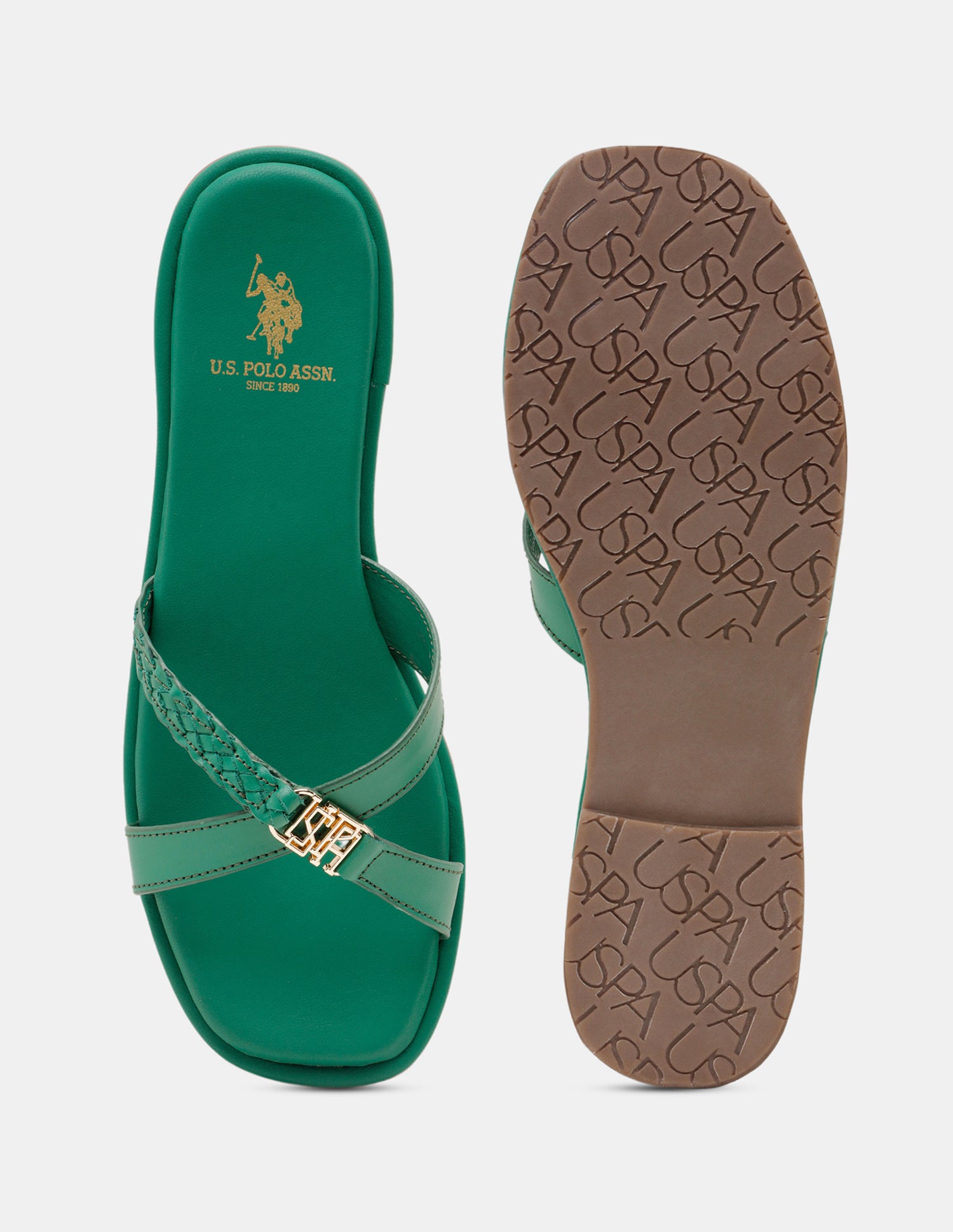 Women Braided Cross Strap Yuna Sandals Dark Green - U.S. POLO ASSN. | Large