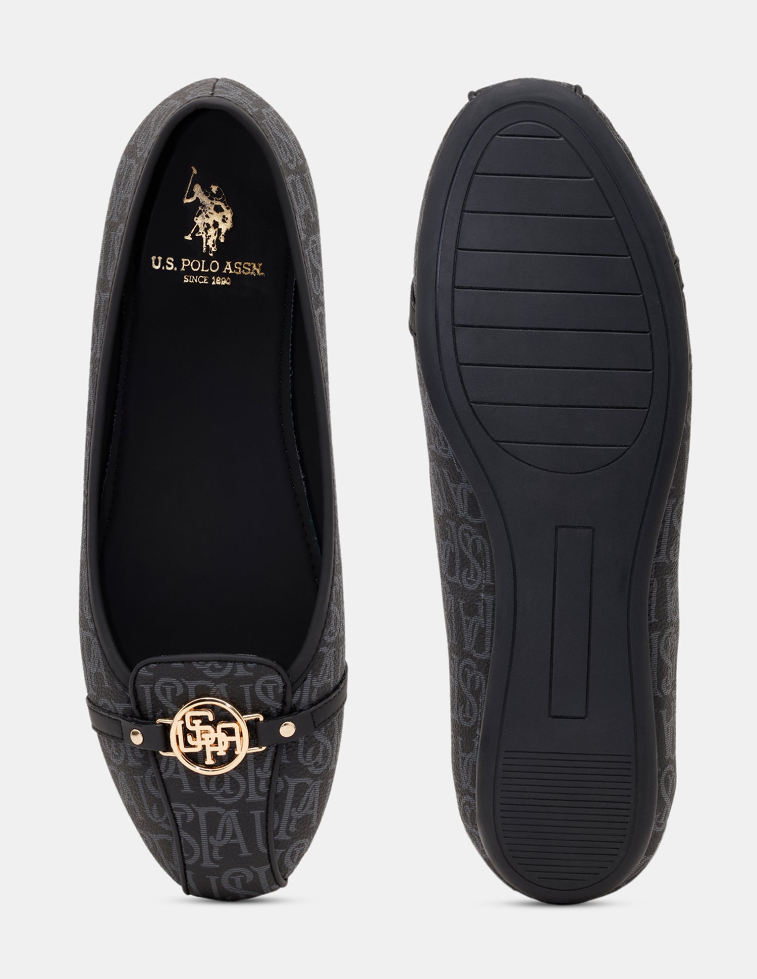 Women Alina 3.0 Monogram Printed Belly Shoes Black - U.S. POLO ASSN. | Large