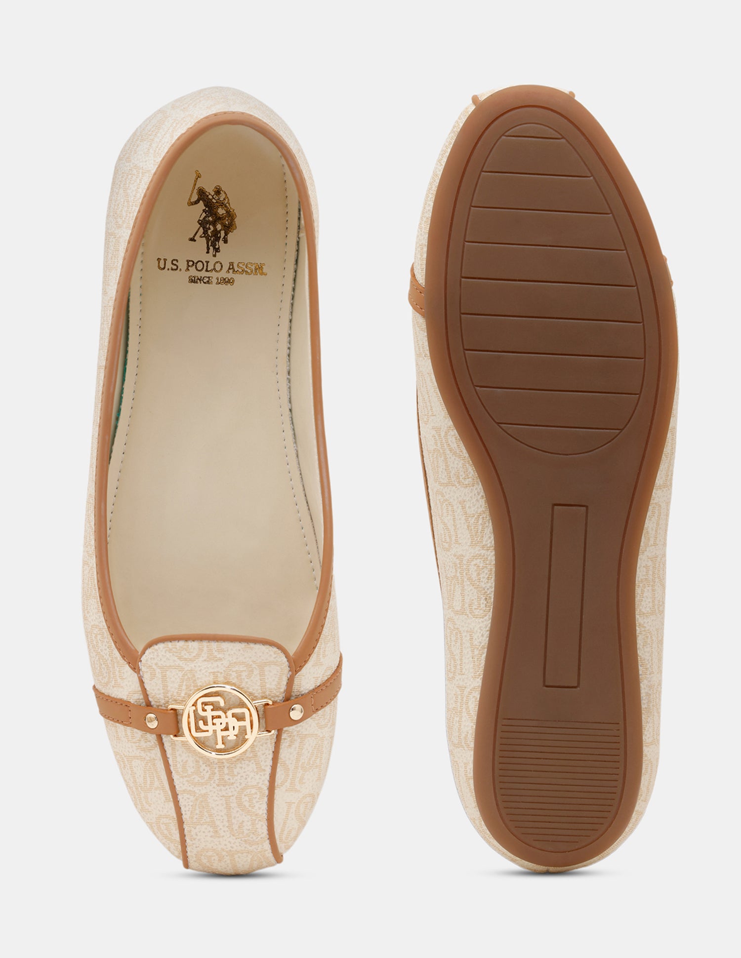 Women Alina 3.0 Brand Printed Round Toe Ballerinas Off White - U.S. Polo Assn. India | Large