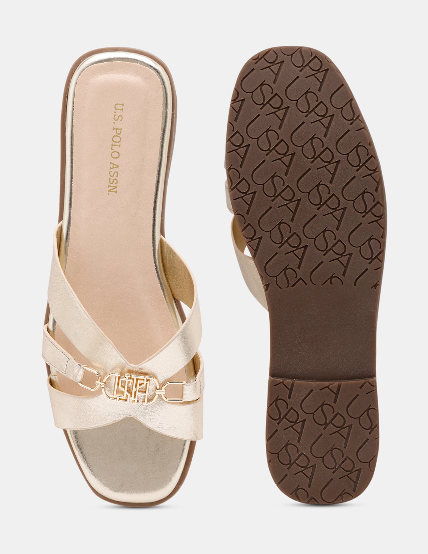Women Harin Logo Accent Vamp Strap Sandals Gold - U.S. POLO ASSN. | Large
