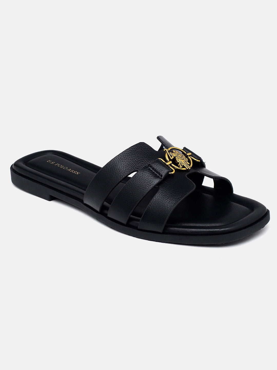 Saphira Gold Hardware Sandals Black - U.S. Polo Assn. India | Large