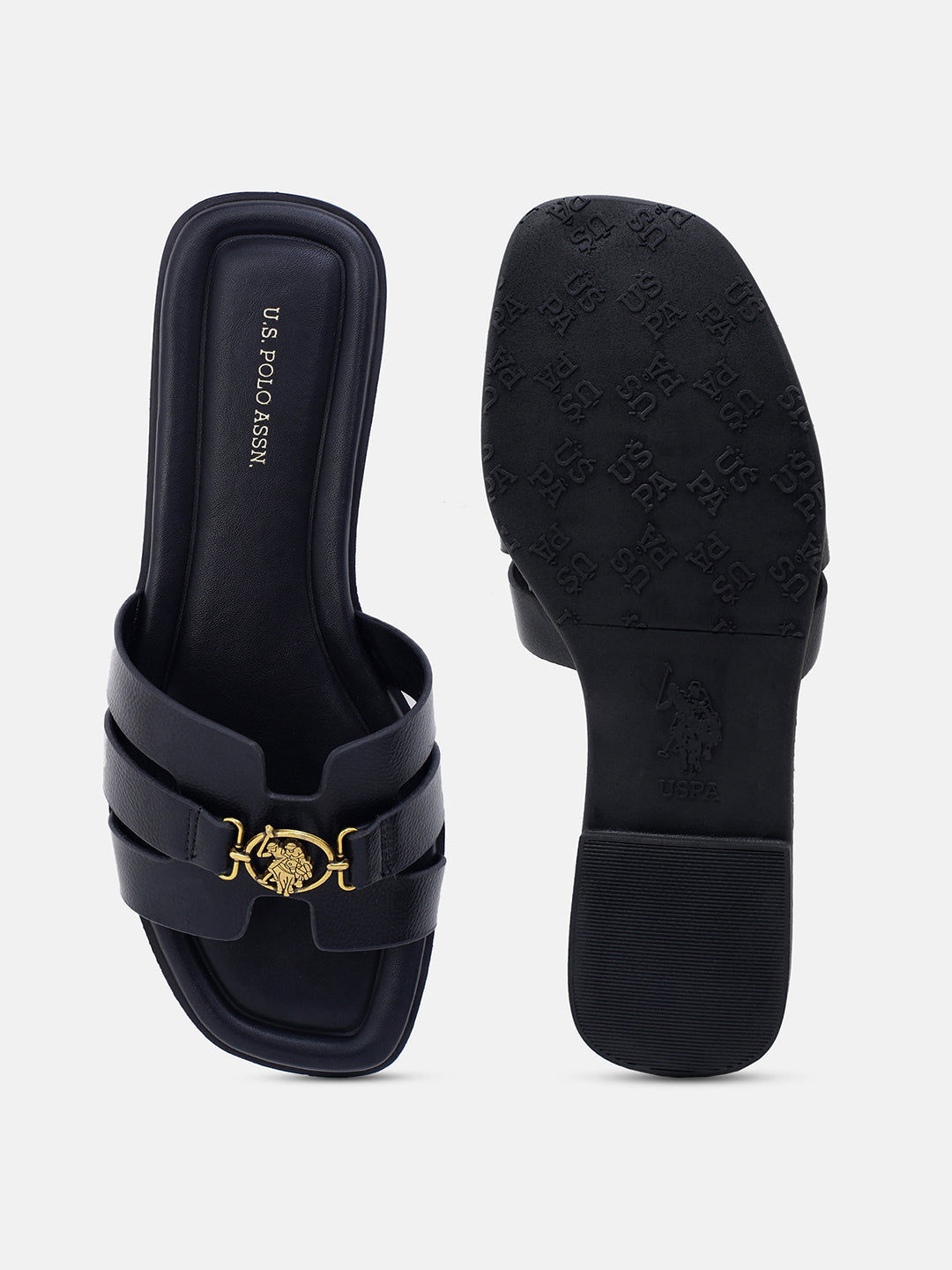 Saphira Gold Hardware Sandals Black - U.S. Polo Assn. India | Large