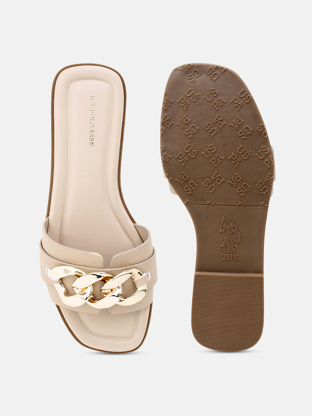 Brevan Open Toe Gold Hardware Sandals Nude - U.S. Polo Assn. India | Large