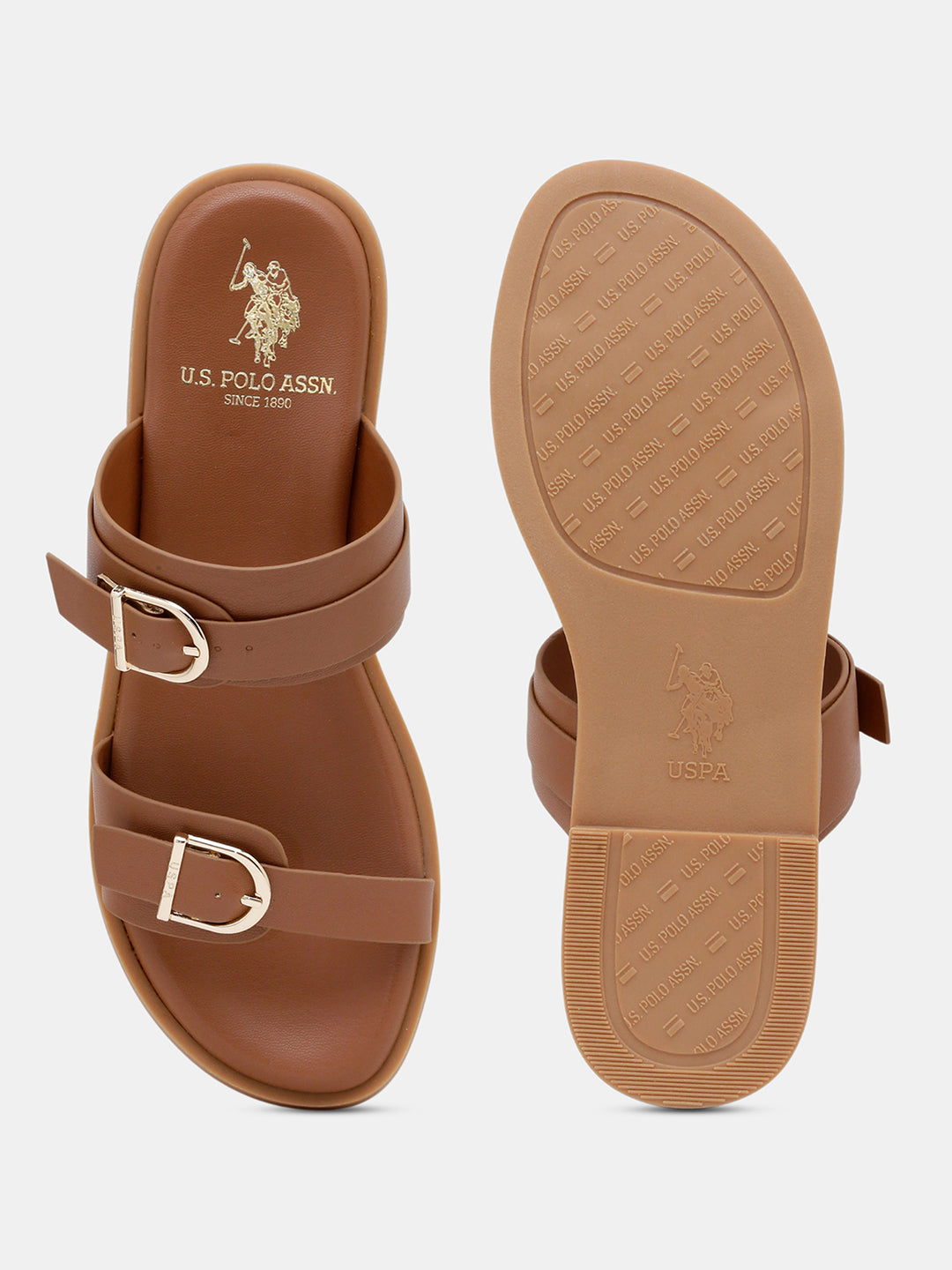Women Jores Open Toe Buckle Sandals Tan - U.S. Polo Assn. India | Large