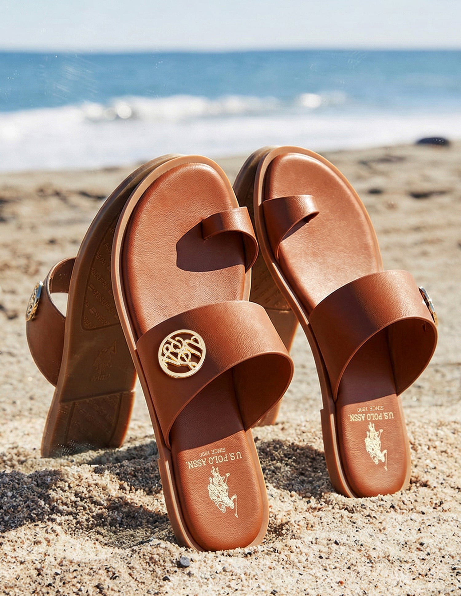 Women Slip On Astrel Sandals with Gold Hardware