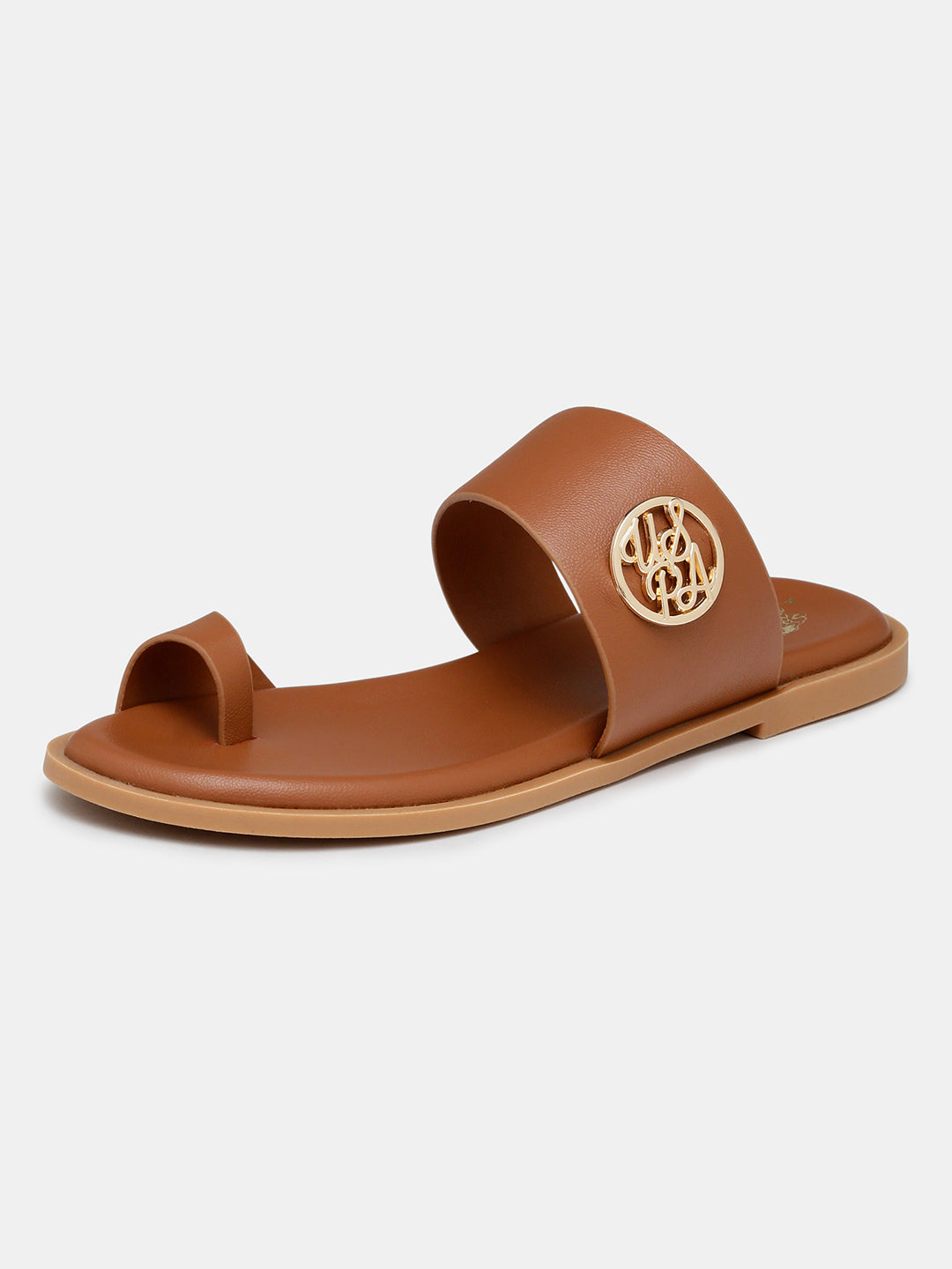 Women Slip On Astrel Sandals with Gold Hardware Tan - U.S. Polo Assn. India | Large