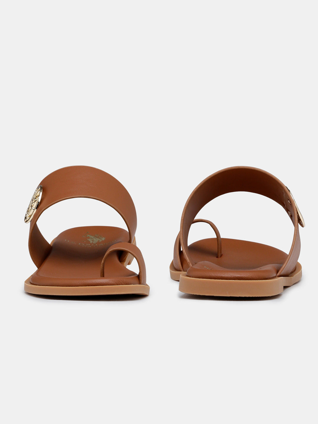 Women Slip On Astrel Sandals with Gold Hardware Tan - U.S. Polo Assn. India | Large