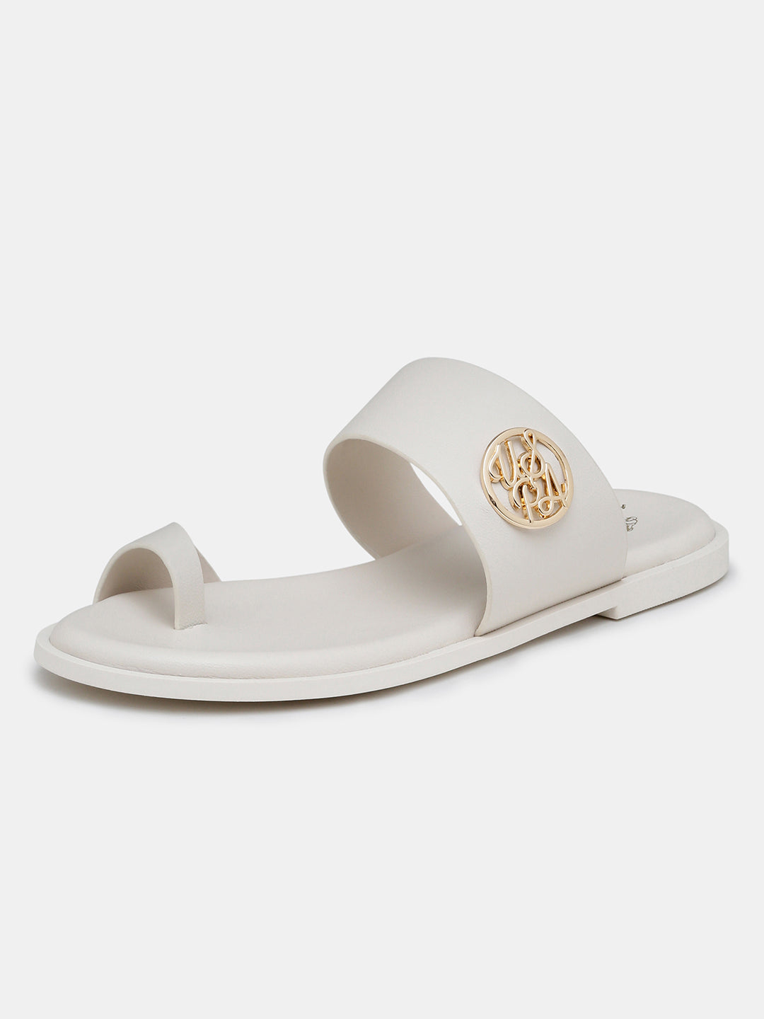 Women Slip On Astrel Sandals with Gold Hardware Off White - U.S. Polo Assn. India | Large