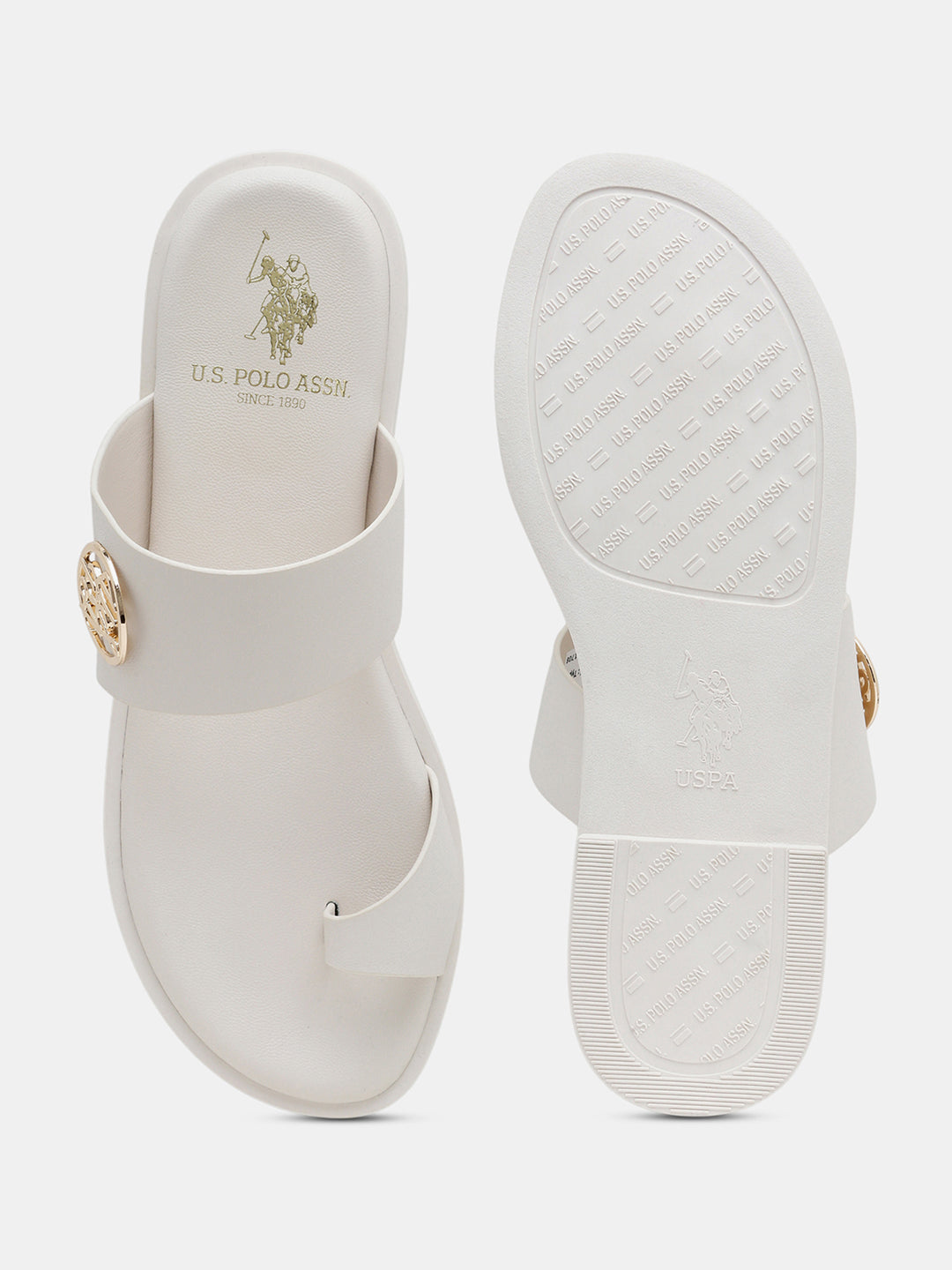 Women Slip On Astrel Sandals with Gold Hardware Off White - U.S. Polo Assn. India | Large