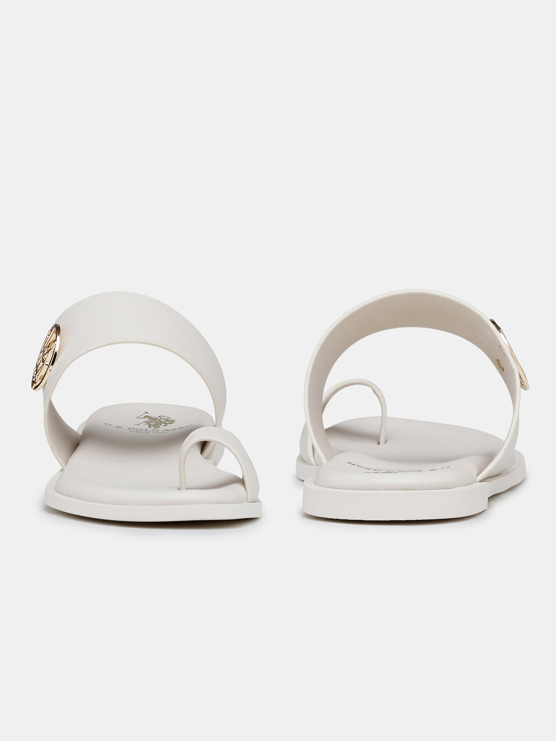 Women Slip On Astrel Sandals with Gold Hardware Off White - U.S. Polo Assn. India | Large