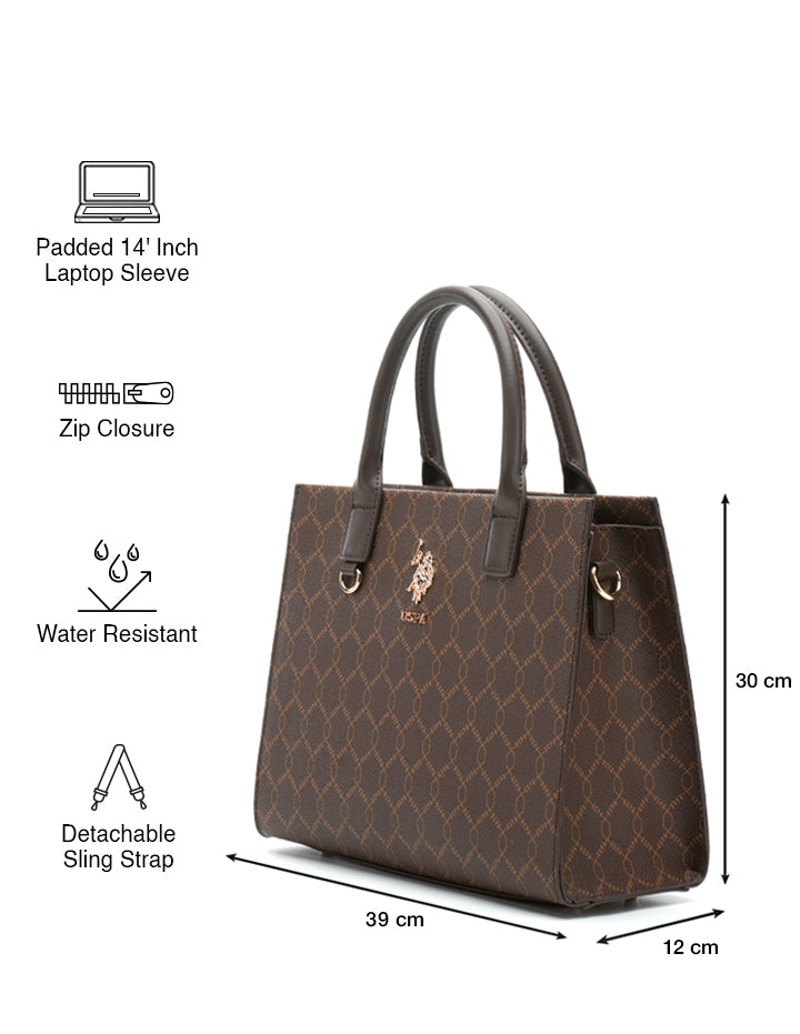 Scarlet Monogram Tote Handbag Brown - U.S. POLO ASSN. | Large