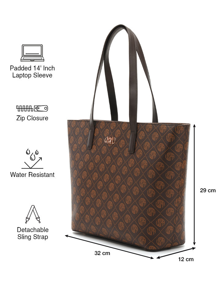 Isla Monogram Tote Handbag Brown - U.S. Polo Assn. India | Large