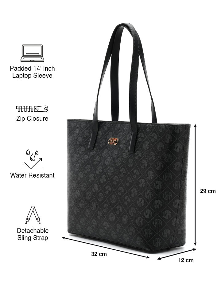 Isla Monogram Tote Handbag Black - U.S. Polo Assn. India | Large