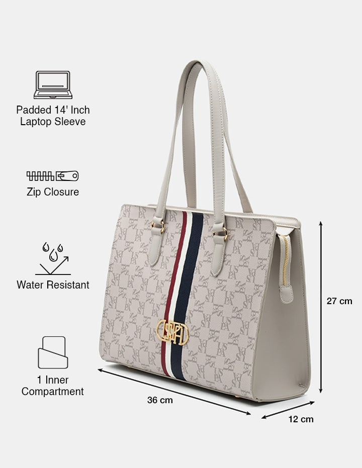 Zora Monogram Tote Bag Off White - U.S. Polo Assn. India | Large