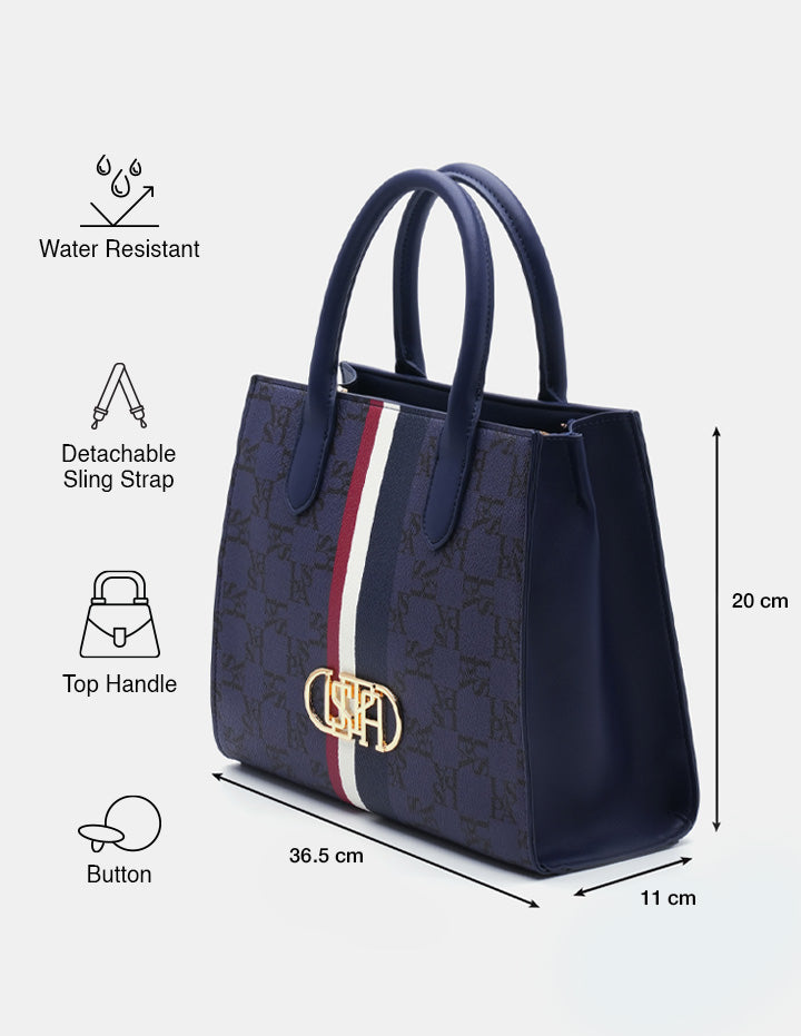 Carol Monogram Satchel Bag Navy - U.S. POLO ASSN. | Large