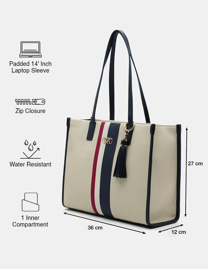 Valour Striped Tote Bag Beige - U.S. Polo Assn. India | Large