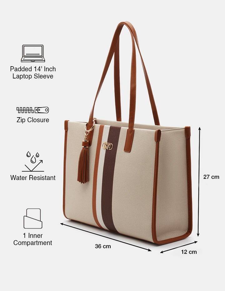 Valour Striped Tote Bag Tan - U.S. Polo Assn. India | Large