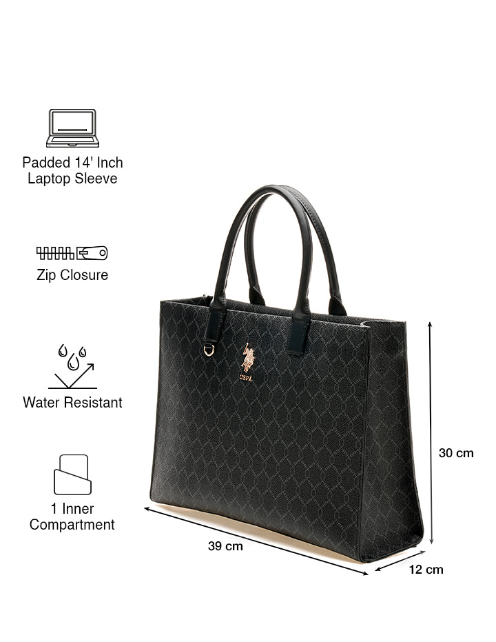 Madison Monogram Tote Bag Black - U.S. POLO ASSN. | Large