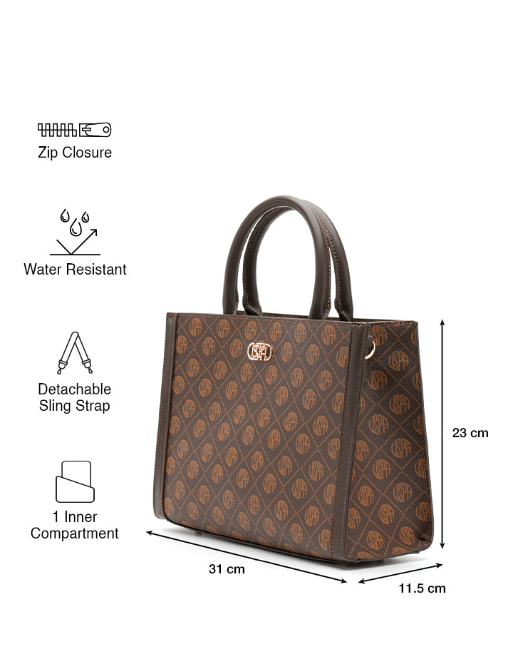 Bernice Monogram Satchel Bag Brown - U.S. Polo Assn. India | Large