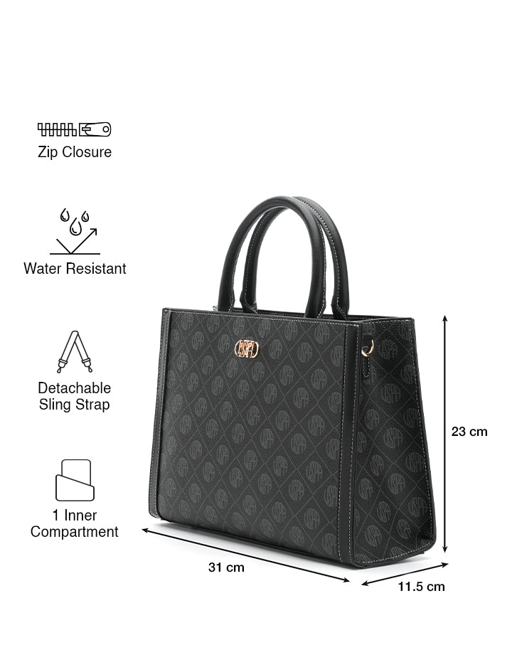 Bernice Monogram Satchel Bag Black - U.S. Polo Assn. India | Large