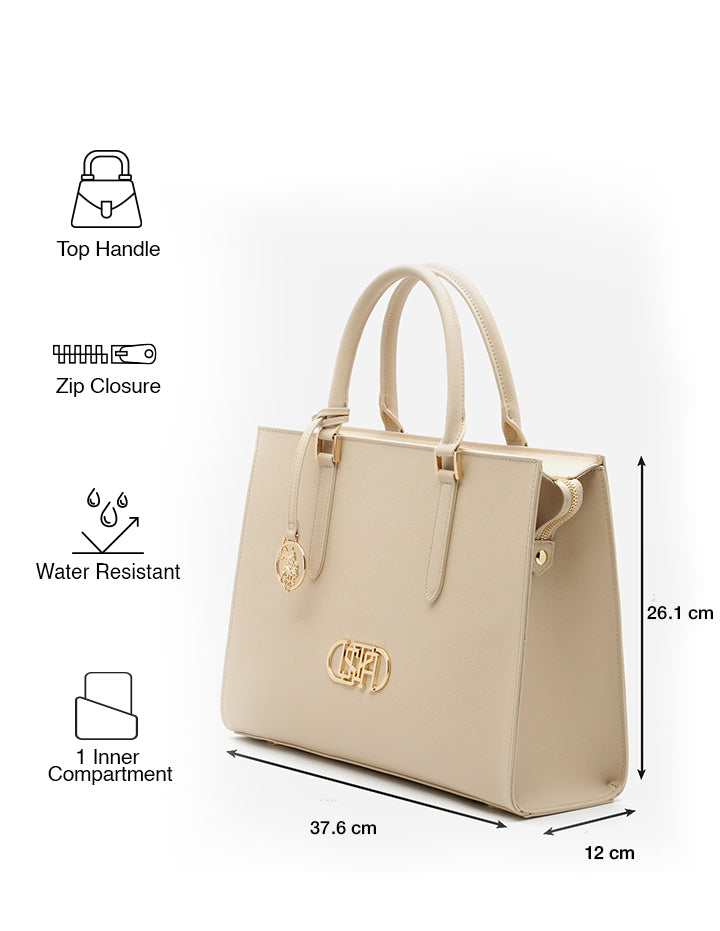 Lenda Textured Satchel Bag Nude - U.S. POLO ASSN. | Large