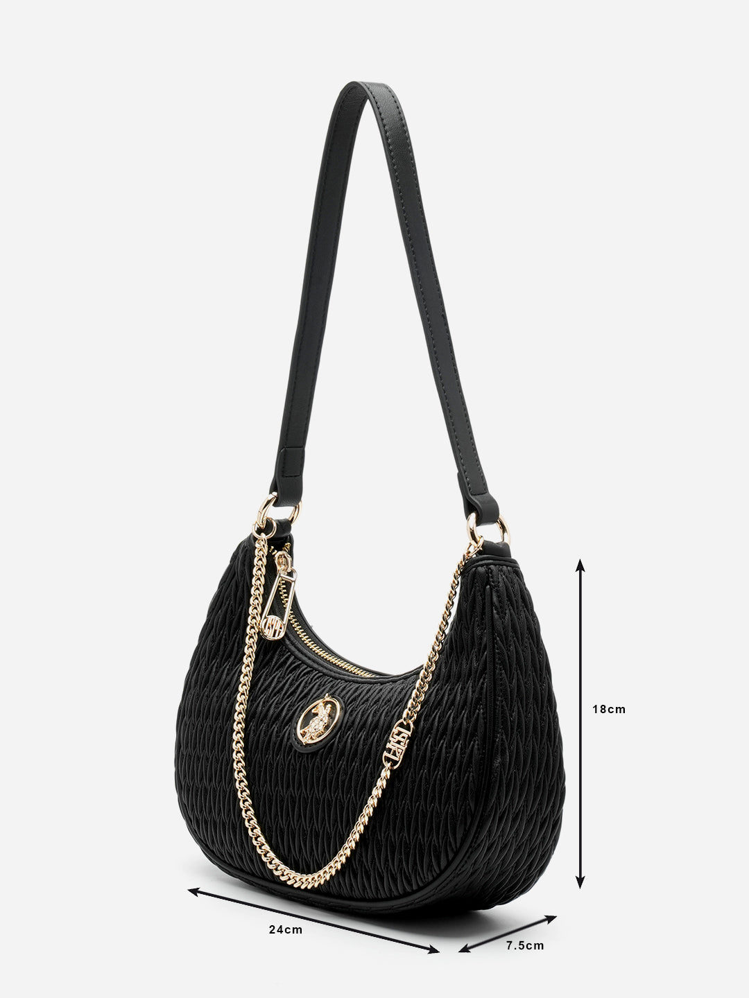 Vera 2.0 Textured Shoulder Bag Black - U.S. Polo Assn. India | Large
