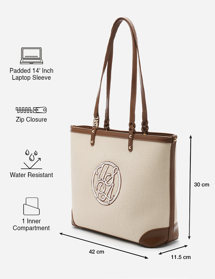 Ava Monogram Tote Bag Off White - U.S. Polo Assn. India | Large