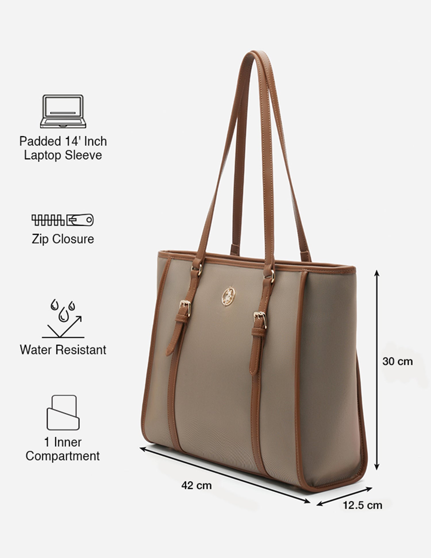 Millie Monogram Tote Bag Light Brown - U.S. POLO ASSN. | Large