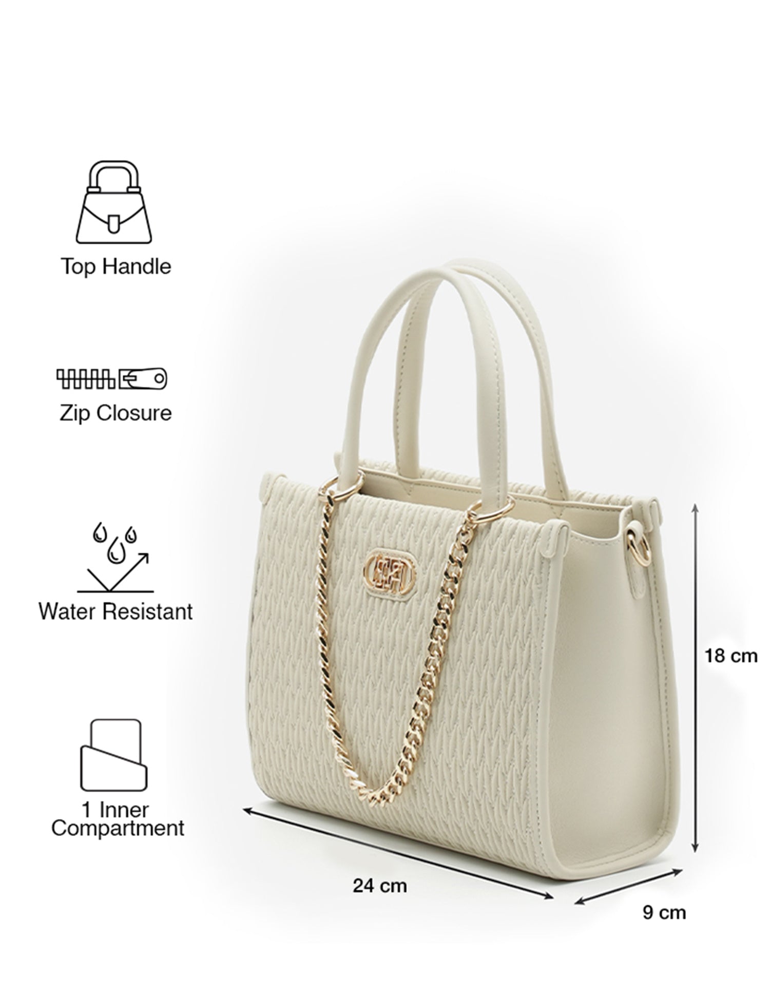 Chloe Textured Satchel Bag Off White - U.S. POLO ASSN. | Large