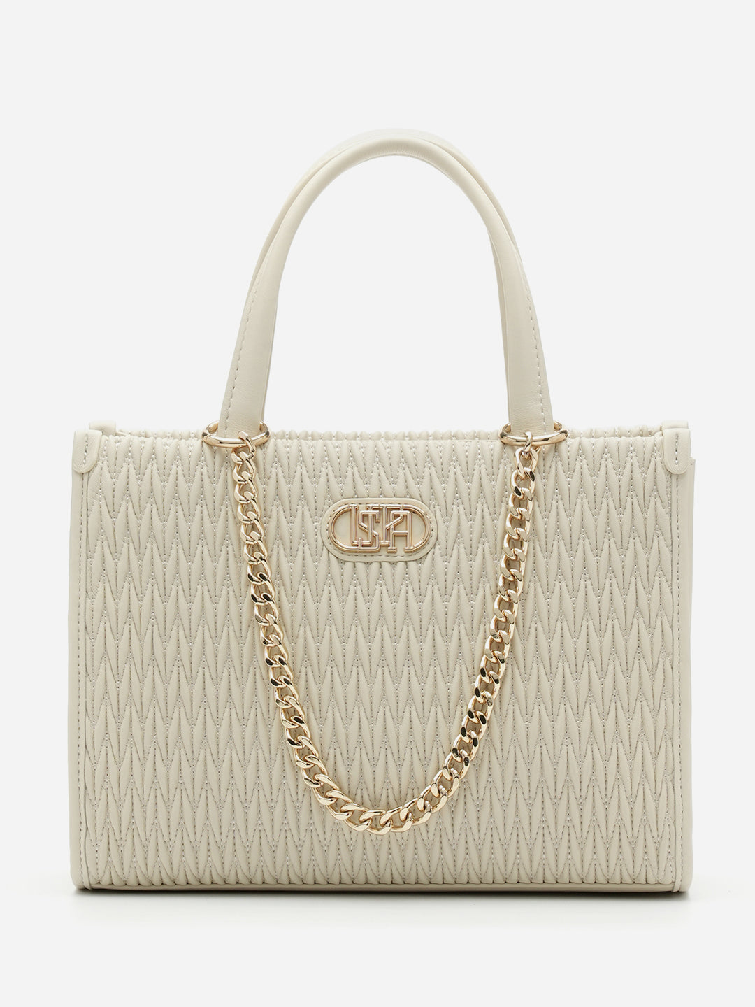 Chloe 2.0 Textured Satchel Bag Off White - U.S. Polo Assn. India | Large