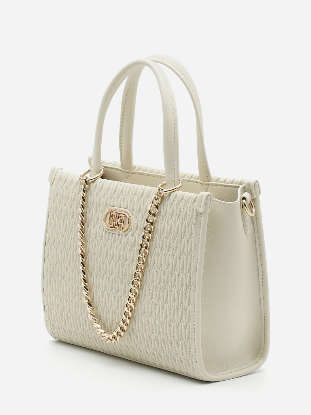 Chloe 2.0 Textured Satchel Bag Off White - U.S. Polo Assn. India | Large