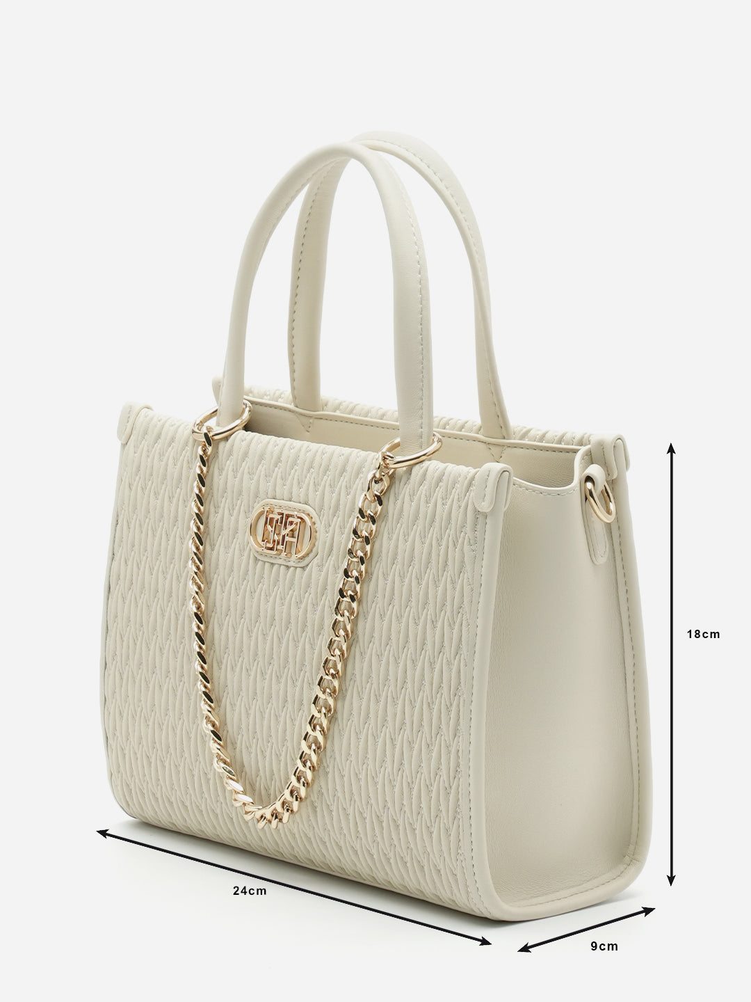 Chloe 2.0 Textured Satchel Bag Off White - U.S. Polo Assn. India | Large